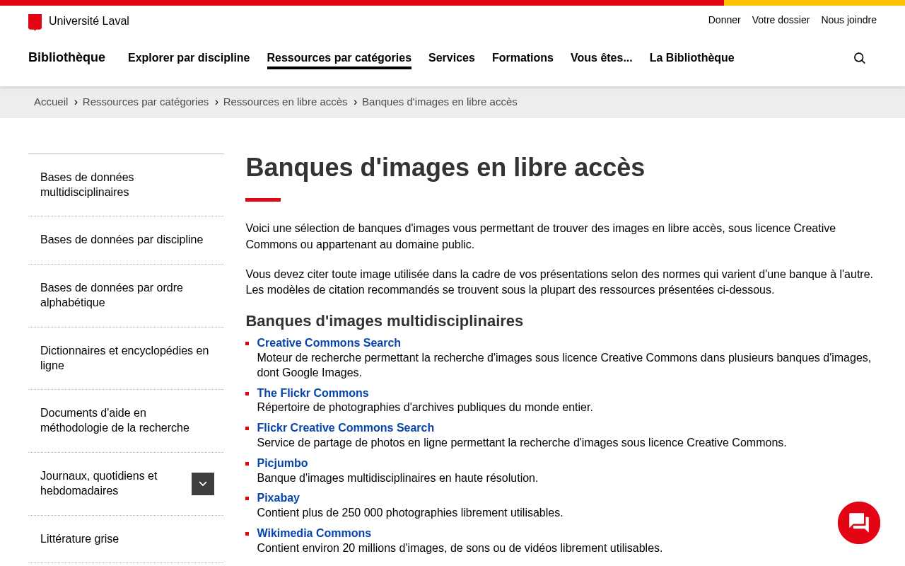 screenshot-Banques d'images en libre accès | Bibliothèque | ULaval