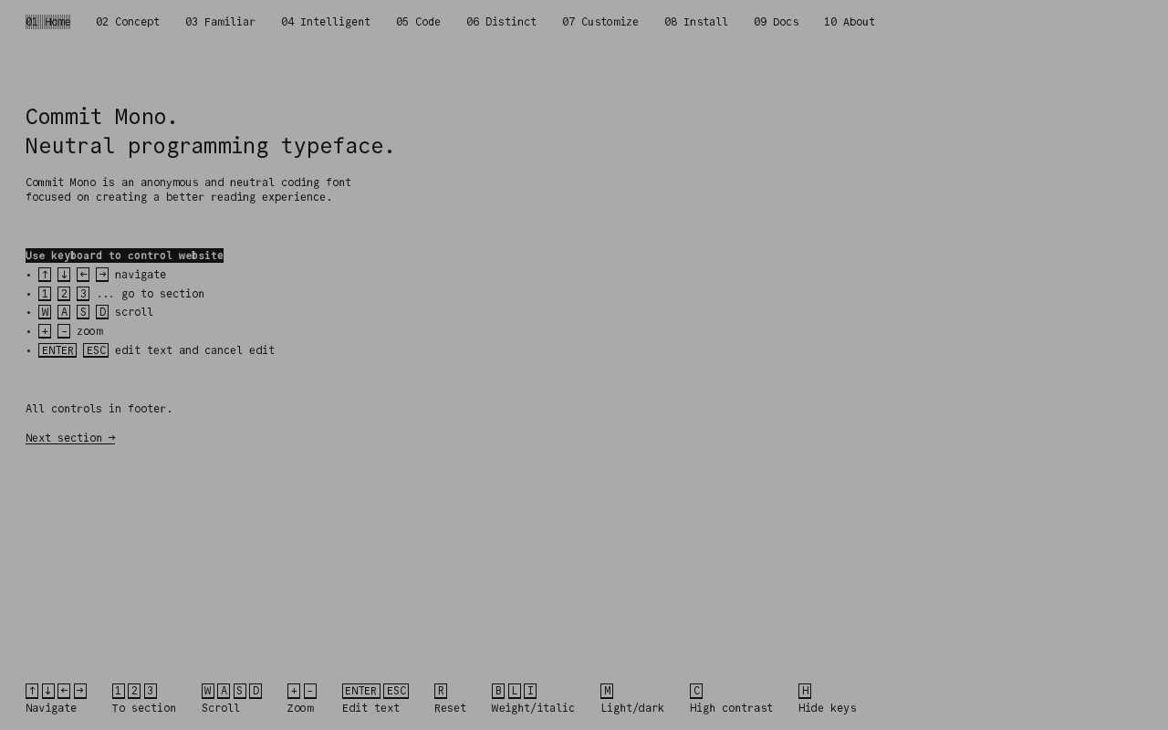 screenshot-Commit Mono. Neutral programming typeface.